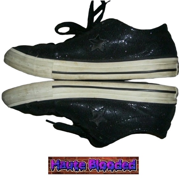 Converse One Star Black Glitter Shoes Chucks Chuck Taylor Bling Dark Academia 7 - Picture 4 of 11